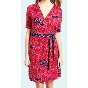 LILLY PULITZER Adalie Short Sleeve Floral Wrap Dress Pinkish Red Navy Sz XS